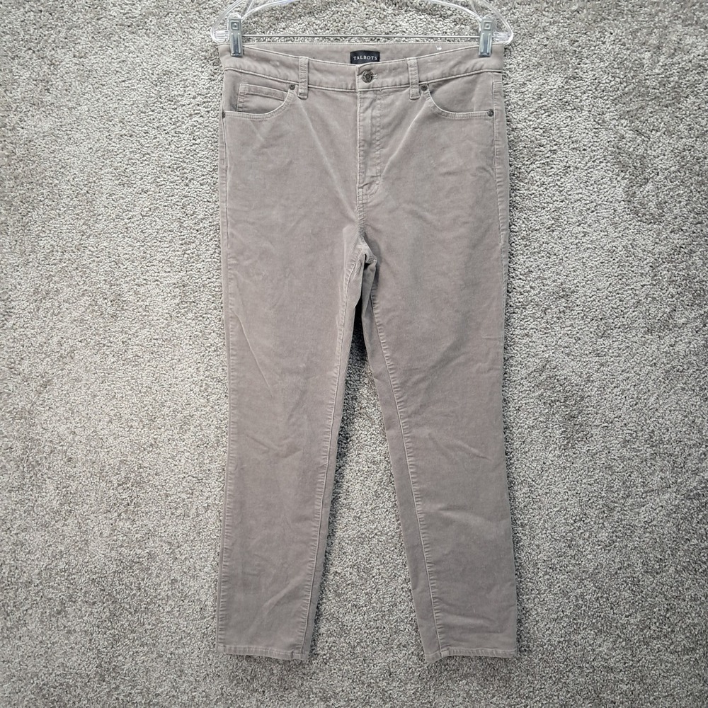 Talbots Womens Taupe Gray Corduroy Straight Leg Stretch Pants